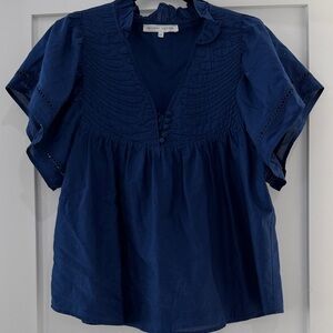 MELISSA NEPTON Navy Blouse with Ruffle Detail